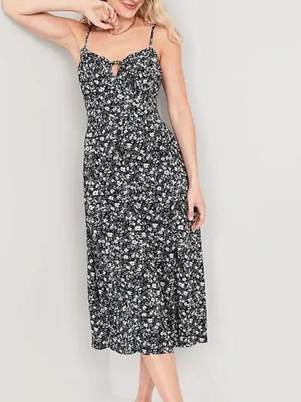Old Navy Black and White Floral Spaghetti-Strap Maxi Dress